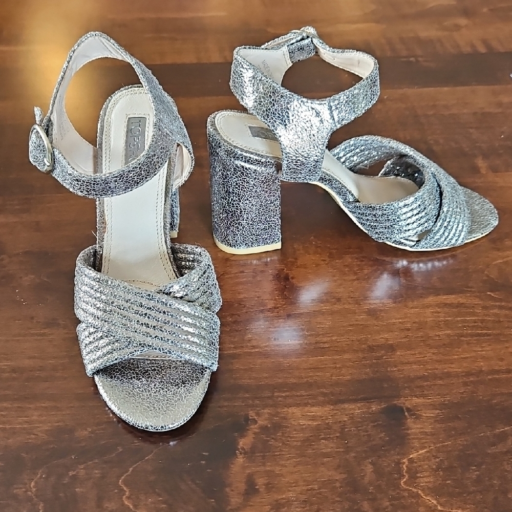 Topshop Metallic Silver Sandal Heels Size 36